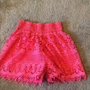 Coral pink lace shorts